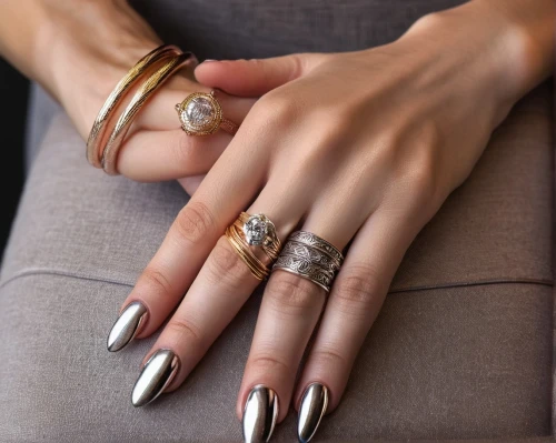 gold rings,split rings,silver pieces,finger ring,metallic feel,ring jewelry,rings,woman hands,claws,diamond rings,wedding rings,silver,jewelry（architecture）,silver lacquer,engagement rings,jewelry,talons,silvery,gunmetal,bling,Illustration,Abstract Fantasy,Abstract Fantasy 21