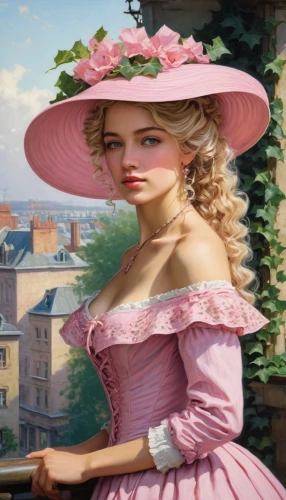 the hat of the woman,victorian lady,the hat-female,jane austen,pink hat,woman's hat,ladies hat,southern belle,crinoline,girl wearing hat,girl in a historic way,women's hat,woman with ice-cream,girl in the garden,pink lady,beautiful bonnet,overskirt,a charming woman,femininity,female doll,Art,Classical Oil Painting,Classical Oil Painting 32