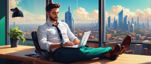 modern office,sci fiction illustration,blur office background,office worker,man with a computer,world digital painting,creative office,businessman,remote work,work from home,entrepreneur,business world,sky apartment,white-collar worker,working space,ceo,business concept,freelancer,african businessman,office desk,Conceptual Art,Fantasy,Fantasy 21