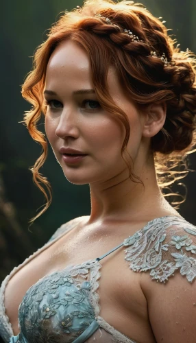 jennifer lawrence - female,katniss,celtic woman,fae,celtic queen,fantasy woman,tiana,cinderella,faerie,maci,fairy queen,hula,faery,merida,enchanting,water nymph,the enchantress,pixie,bridal veil,fairy peacock,Photography,General,Fantasy