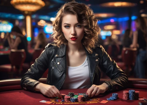 poker primrose,poker set,poker,gambler,poker table,roulette,blackjack,dealer,dice poker,gamble,watch dealers,las vegas entertainer,poker chips,poker chip,tokens,card table,woman playing,portrait background,femme fatale,vegas,Illustration,Realistic Fantasy,Realistic Fantasy 08