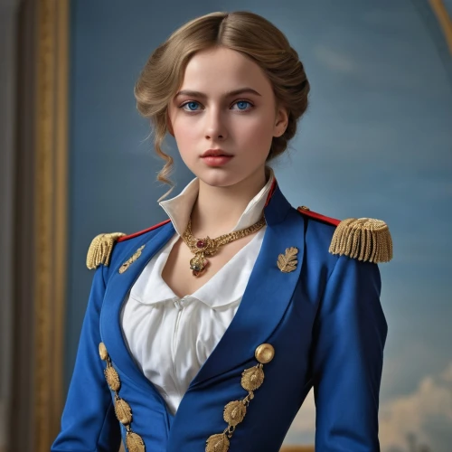 victoria,portrait of a girl,elizabeth ii,lily-rose melody depp,orders of the russian empire,venetia,petersburg,admiral,napoleon,imperial coat,a uniform,elsa,catarina,cinderella,napoleon bonaparte,captain,samara,girl in a historic way,virginia,madeleine,Photography,General,Realistic