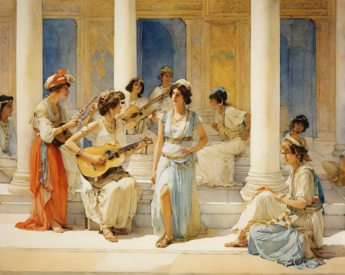 apollo and the muses,serenade,musicians,school of athens,singers,accolade,pilate,orchestra,performers,classical antiquity,athenian,cleopatra,the flute,woman playing,woman playing violin,vittoriano,street musicians,musical ensemble,lycaenid,athena,Illustration,Paper based,Paper Based 23