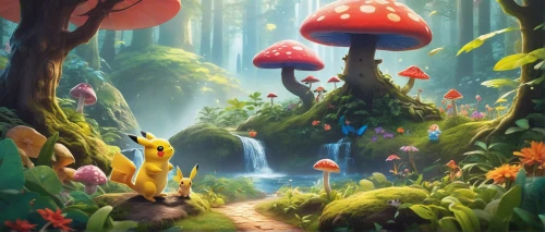 mushroom landscape,mushroom island,fairy forest,forest mushrooms,fairy world,forest mushroom,fairy village,cartoon forest,toadstools,toadstool,mushrooms,enchanted forest,umbrella mushrooms,fairytale forest,elven forest,tree mushroom,club mushroom,cartoon video game background,mushroom type,forest floor,Illustration,Realistic Fantasy,Realistic Fantasy 31