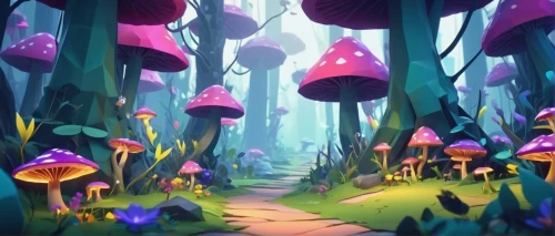 mushroom landscape,fairy forest,mushroom island,cartoon forest,fairy world,fairy village,forest mushrooms,mushrooms,enchanted forest,forest mushroom,forest of dreams,fairytale forest,umbrella mushrooms,elven forest,toadstools,wonderland,forest anemone,club mushroom,forest glade,cartoon video game background,Unique,3D,Low Poly