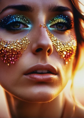 neon makeup,glitter eyes,eyes makeup,golden eyes,cosmetics,women's eyes,jeweled,gold glitter,glitter trail,face paint,glittering,women's cosmetics,gold eyes,golden mask,glitters,photoshop manipulation,drusy,neon body painting,fantasy portrait,fantasy art,Photography,Fashion Photography,Fashion Photography 19