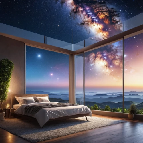 sky space concept,sleeping room,sky apartment,bedroom window,starry sky,starscape,space art,great room,night sky,the night sky,room divider,starry night,modern room,3d fantasy,dream world,dreams,room creator,dreamland,nightsky,moon and star background