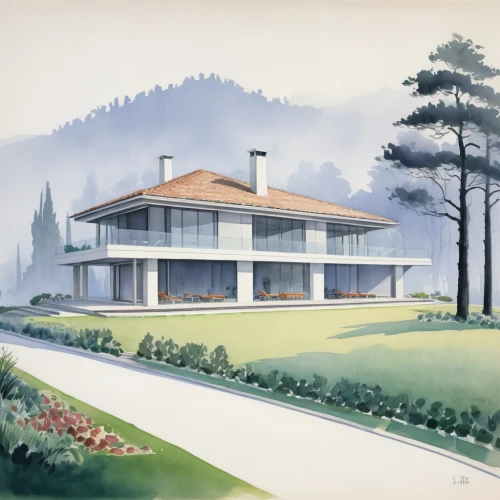 mid century house,matruschka,mid century modern,villa balbianello,house drawing,villa balbiano,villa,art deco,mid century,holiday home,home landscape,bendemeer estates,ludwig erhard haus,house painting,ruhl house,archidaily,model house,residential house,garden elevation,modern house,Illustration,Retro,Retro 04