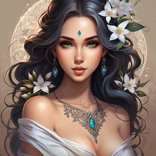 jasmine blossom,jasmine flower,jasmine flowers,a beautiful jasmine,jasmine,flower jasmine,fantasy portrait,moana,moonflower,elven flower,summer jasmine,scent of jasmine,white blossom,white plumeria,flora,night-blooming jasmine,sand jasmine,wild jasmine,star jasmine,floral wreath,Illustration,Realistic Fantasy,Realistic Fantasy 01