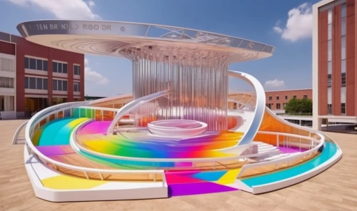decorative fountains,city fountain,floor fountain,spa water fountain,water fountain,outdoor play equipment,coffee wheel,fountain of friendship of peoples,mobile sundial,playground slide,children's playground,giant soap bubble,water feature,public art,august fountain,school design,kinetic art,dolphin fountain,3d rendering,inflatable ring,Photography,General,Realistic