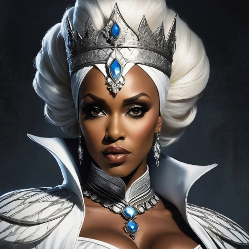 ice queen,the snow queen,fantasy portrait,fantasy woman,fantasy art,tiana,african american woman,queen of the night,queen crown,white rose snow queen,celtic queen,queen s,queen,sorceress,black woman,beautiful african american women,goddess of justice,beautiful bonnet,warrior woman,imperial crown,Conceptual Art,Fantasy,Fantasy 11