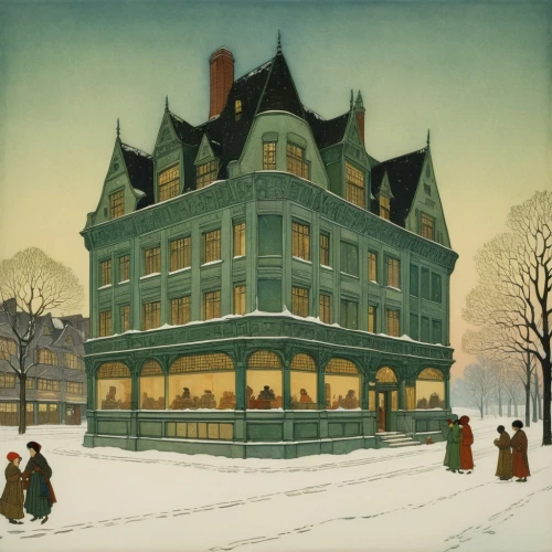 doll's house,snowhotel,henry g marquand house,winter house,snow house,sugar house,snow scene,woman house,town house,apartment house,vintage illustration,grand hotel,ruhl house,department store,old town house,house painting,tenement,dolls houses,vintage christmas,christmas carol,Illustration,Retro,Retro 17
