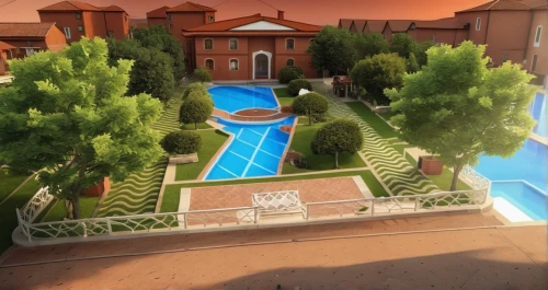 3d rendering,roman villa,outdoor pool,pool house,mansion,swimming pool,roof top pool,holiday villa,luxury property,riad,hacienda,country estate,villa,private house,luxury home,roof landscape,simpolo,3d rendered,landscape design sydney,red bricks,Photography,General,Realistic