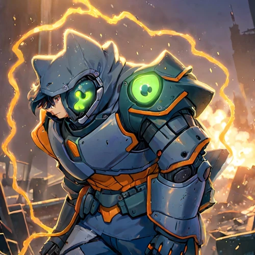 rein,iron mask hero,bot icon,steel man,engineer,welder,stone background,electro,argus,fire background,cyborg,bastion,high volt,robot icon,ora,superhero background,voltage,skordalia,destroy,power icon,Anime,Anime,Realistic