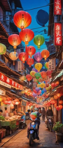 chinese lanterns,lanterns,namdaemun market,japanese paper lanterns,asian lamp,japanese umbrellas,colorful city,china town,hanoi,xi'an,asian umbrella,overhead umbrella,hoian,hong kong,hanging lantern,shanghai,illuminated lantern,lantern string,chinatown,kowloon,Conceptual Art,Oil color,Oil Color 25