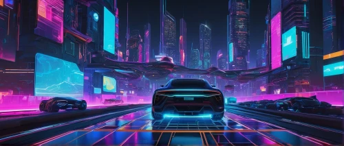 cyberpunk,futuristic,futuristic landscape,3d car wallpaper,neon arrows,futuristic car,elektrocar,80s,cybertruck,cityscape,colorful city,80's design,electric,metropolis,matrix,audi e-tron,night highway,city highway,ultraviolet,sci-fi,Illustration,Japanese style,Japanese Style 16