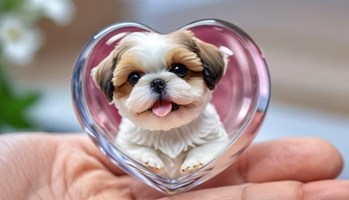 shih tzu,cavalier king charles spaniel,japanese chin,pekingese,king charles spaniel,lhasa apso,tibetan terrier,tibetan spaniel,heart shape frame,bearded collie,cute puppy,miniature schnauzer,petit basset griffon vendéen,toy bulldog,dwarf bulldog,shih-poo,shih poo,havanese,st bernard,english bulldog,Photography,General,Realistic