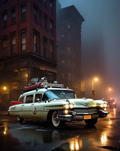 ecto-1,new york taxi,ghostbusters,yellow taxi,taxi cab,station wagon-station wagon,ford fairlane crown victoria skyliner,buick park avenue,edsel pacer,ghost car,cadillac fleetwood,buick roadmaster,retro vehicle,retro car,buick lesabre,retro automobile,mercedes 180,ghost car rally,buick y-job,ford crown victoria,Conceptual Art,Daily,Daily 29