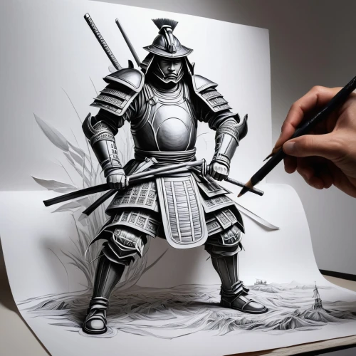 pencil art,paper art,samurai fighter,knight armor,samurai,painting technique,knight,drawing course,yi sun sin,illustrator,line-art,male poses for drawing,meticulous painting,japanese art,fantasy art,hand painting,to draw,fantasy warrior,swordsman,hand-drawn illustration,Photography,Black and white photography,Black and White Photography 07