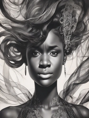 graphite,african woman,black woman,african american woman,pencil drawings,black skin,charcoal pencil,fantasy portrait,digital painting,afro american girls,bjork,charcoal drawing,pencil drawing,afro-american,afro american,nigeria woman,dryad,world digital painting,sculpt,charcoal