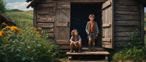 girl and boy outdoor,the stake,hushpuppy,little boy and girl,vintage boy and girl,house trailer,western film,arrival,boyhood dream,hobbit,the little girl's room,trailer,dandelion hall,digital compositing,american gothic,arrowroot family,doll's house,boy and girl,outhouse,the door,Photography,General,Fantasy