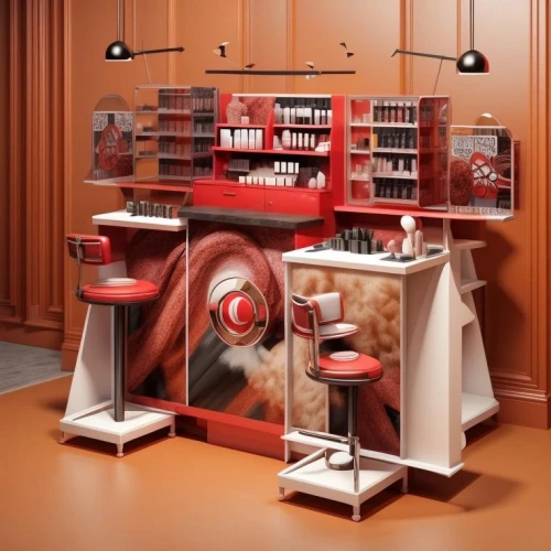 cosmetics counter,doll kitchen,barber shop,kitchen shop,kitchen cart,barber chair,doll house,dolls houses,women's cosmetics,beauty salon,shoe cabinet,bar counter,kitchen cabinet,kitchenette,soda fountain,barbershop,salon,liquor bar,beauty room,gingerbread maker