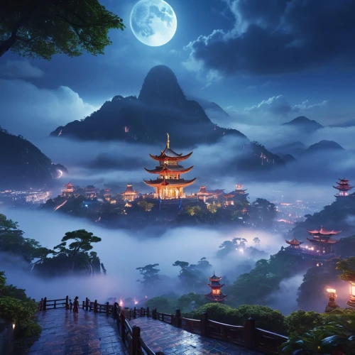 fantasy landscape,japan landscape,yunnan,chinese temple,asian architecture,chinese clouds,chinese background,oriental,mid-autumn festival,south korea,chinese architecture,guizhou,moonlit night,chinese art,world digital painting,beautiful japan,japan's three great night views,landscape background,ancient city,taiwan,Photography,General,Realistic