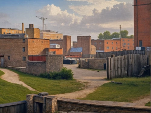 old linden alley,valley mills,hudson yard,dutch mill,industrial landscape,urban landscape,austin 1800,old street,the east bank from the west bank,orlovsky,townscape,street scene,washhouse,brewery,grant wood,vauxhall,mill,old mill,workhouse,james sowerby,Photography,General,Realistic