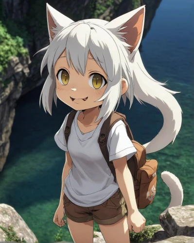 domestic short-haired cat,meteora,kinara,nyan,toori,cat child,gunkanjima,child fox,fran,aegean cat,cute cat,aye-aye,tiber riven,mow,hiking,felidae,komajirou,cub,adventurer,nikko