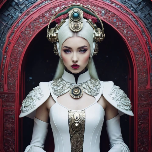 priestess,fantasy portrait,female doll,white lady,gothic portrait,suit of the snow maiden,doll looking in mirror,celtic queen,ornate,elven,ivory,the enchantress,sorceress,fantasy woman,diadem,doll figure,imperial crown,fantasy art,the snow queen,samara,Photography,Artistic Photography,Artistic Photography 12