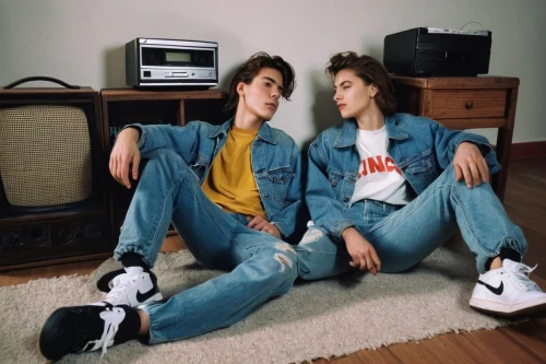 denim shapes,denims,denim jeans,denim,80s,gazelles,vintage boy and girl,teens,bluejeans,young couple,vintage babies,gap kids,the style of the 80-ies,1980s,90s,1980's,tv set,apple pair,holding shoes,lindos,Photography,Documentary Photography,Documentary Photography 10