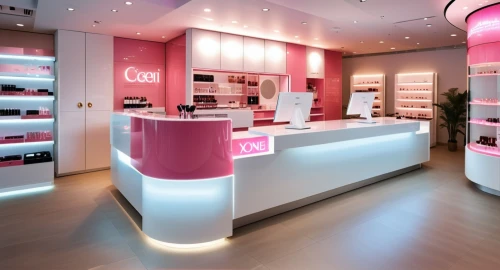 cosmetics counter,women's cosmetics,shoe store,computer store,candy store,store,cosmetics,candy shop,jewelry store,cake shop,ovitt store,retail,cosmetic products,store front,women's closet,storefront,pharmacy,beauty room,magenta,electronic signage,Photography,General,Realistic