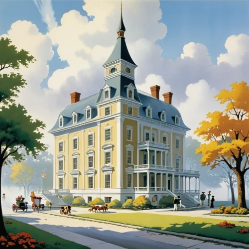 north american fraternity and sorority housing,town house,country hotel,houses clipart,grand hotel,house painting,home landscape,country house,home of apple,apartment building,country estate,beautiful buildings,resort town,church painting,townhouses,woman house,fairy tale castle,old town house,bendemeer estates,the white house,Illustration,Retro,Retro 18