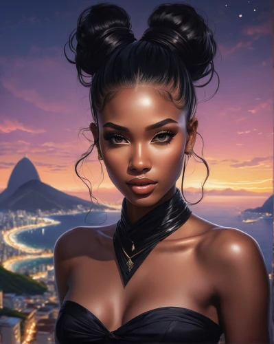 fantasy portrait,rosa ' amber cover,ebony,portrait background,tiana,zodiac sign libra,cleopatra,moana,world digital painting,dusk background,jaya,fantasy art,polynesian,polynesian girl,fantasia,kim,lira,zodiac sign gemini,romantic portrait,cg artwork,Conceptual Art,Fantasy,Fantasy 17