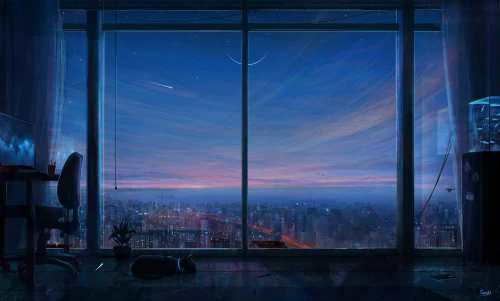 sky apartment,cityscape,evening atmosphere,blue room,windows,evening city,bedroom window,skyline,city lights,blue hour,city skyline,night sky,night scene,window view,the night sky,dusk background,window,nightscape,city view,blue rain