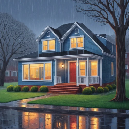 houses clipart,home landscape,lonely house,house painting,small house,little house,house insurance,rainy day,rainy,oil painting on canvas,wooden house,woman house,house by the water,house painter,residential house,house shape,night scene,rainstorm,beautiful home,cottage,Illustration,Retro,Retro 16