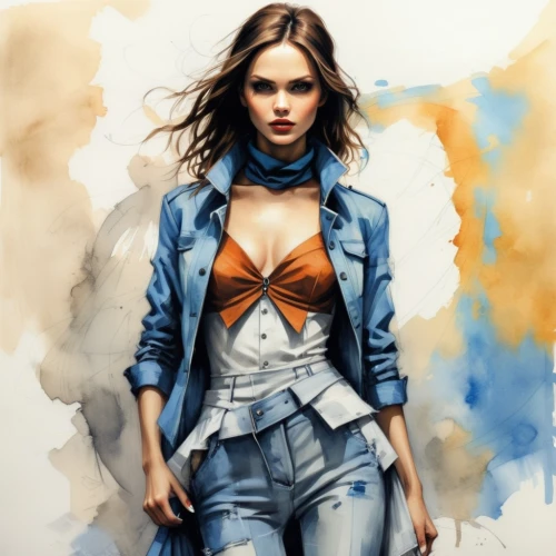 fashion illustration,fashion vector,watercolor women accessory,photo painting,world digital painting,fashion sketch,denim background,jeans background,women clothes,women fashion,jean jacket,boho art,watercolor pencils,digital painting,women's clothing,art painting,watercolor painting,watercolor paint,watercolor blue,watercolor,Illustration,Realistic Fantasy,Realistic Fantasy 09