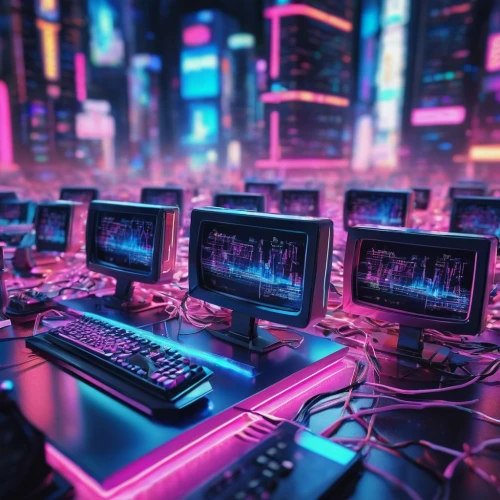 cyberpunk,80s,cyber,cyberspace,aesthetic,monitors,consoles,retro,80's design,electronic,computer art,devices,electronics,computer games,futuristic,retro styled,computers,1980's,retro background,computer,Unique,3D,Panoramic