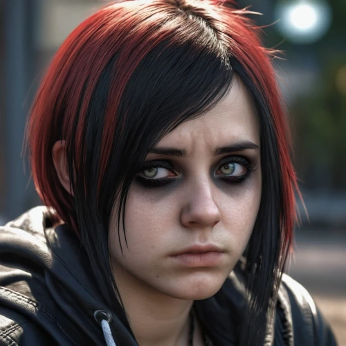 emo,worried girl,shepard,punk,lis,depressed woman,black eyes,clementine,nico,lindsey stirling,girl portrait,goth woman,sad woman,nora,grunge,pupils,main character,harley quinn,moody portrait,harley,Photography,General,Realistic