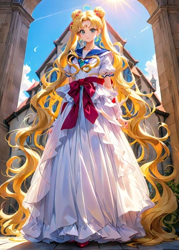 rapunzel,goddess of justice,sun bride,jessamine,frula,star mother,cg artwork,heart with crown,a princess,golden wreath,fantasia,celtic queen,cinderella,tiara,princess,princess crown,alice,ball gown,elsa,vanessa (butterfly),Anime,Anime,Traditional