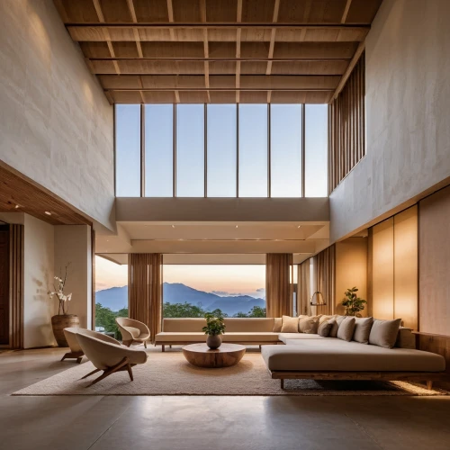 dunes house,japanese architecture,ryokan,archidaily,japanese-style room,bamboo curtain,living room,concrete ceiling,interior modern design,roof landscape,home interior,loft,corten steel,livingroom,luxury home interior,frame house,modern living room,modern room,timber house,cubic house