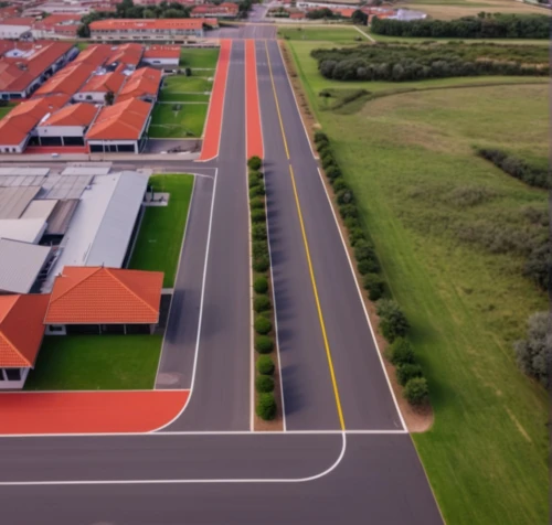 helipad,paved square,inland port,air strip,race track,airfield,road marking,logistics drone,hospital landing pad,bicycle lane,rescue helipad,taxiway,bicycle path,new housing development,tarmac,mclaren automotive,road surface,housing estate,aerial photography,hof-plauen airport,Photography,General,Realistic