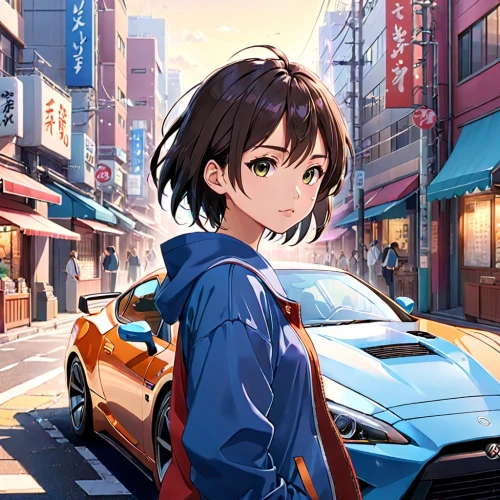 toyota supra,girl and car,toyota,honda z,city car,honda,nico,japanese sakura background,cg artwork,tokyo city,sakura background,toyota 86,toyota ae85,honda nsx,nissan,colorful city,racing road,toyota bb,meteora,supra,Anime,Anime,Realistic