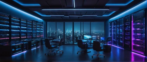 the server room,computer room,data center,modern office,blur office background,computer cluster,cyberpunk,neon human resources,sci fi surgery room,computer workstation,offices,barebone computer,computer desk,conference room,computer store,ethernet hub,study room,office automation,cyber,creative office,Photography,General,Fantasy
