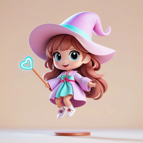 3d figure,little girl twirling,akko,chibi girl,twirling,3d model,cute cartoon character,fairy stand,small poly,little hat,twirl,doll figure,candy island girl,figurine,3d render,dribbble,witch hat,hatter,stylized macaron,rosa ' the fairy,Unique,3D,3D Character