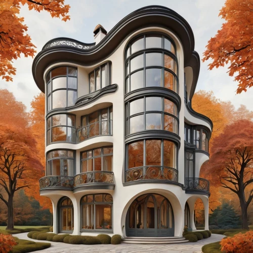 apartment building,apartment house,two story house,luxury real estate,an apartment,crooked house,houses clipart,apartments,appartment building,luxury property,art nouveau design,architectural style,art nouveau,large home,sky apartment,house with caryatids,facade painting,house painting,frame house,townhouses,Illustration,Retro,Retro 08
