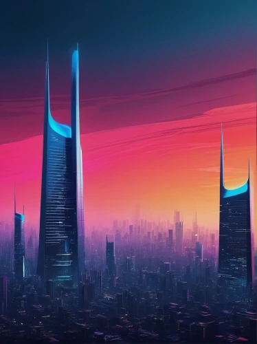 futuristic landscape,dubai,cityscape,city skyline,colorful city,skyscrapers,skyline,futuristic,cyberpunk,doha,fantasy city,skyscraper,metropolis,dusk background,dystopian,sky city,urban towers,burj,world digital painting,evening city,Photography,Artistic Photography,Artistic Photography 06