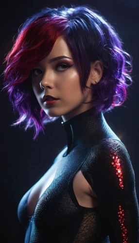 black widow,shepard,violet,xmen,mystique,catwoman,pixie-bob,x-men,cg artwork,renegade,harley,eva,cyborg,purple skin,cyberpunk,katniss,starfire,bob cut,lex,violet head elf,Photography,Artistic Photography,Artistic Photography 15