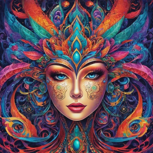 psychedelic art,boho art,masquerade,kaleidoscope art,aura,fantasy portrait,medusa,pachamama,kaleidoscope,fairy peacock,colorful spiral,mermaid vectors,flora,fae,mandala art,mandala,the festival of colors,tribal,psychedelic,lakshmi,Illustration,Realistic Fantasy,Realistic Fantasy 39