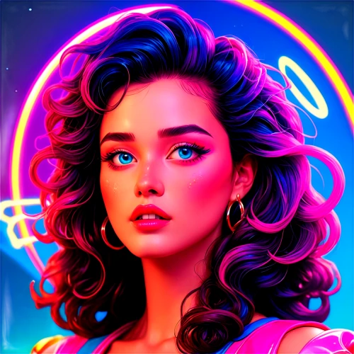 80s,retro girl,retro woman,neon,neon candies,retro background,vector illustration,neon light,vector art,80's design,neon lights,neon makeup,digital art,digital painting,colorful background,cg artwork,portrait background,vector girl,neon body painting,neon colors,Conceptual Art,Sci-Fi,Sci-Fi 28